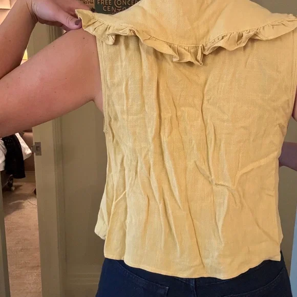 Yellow Ruffle Button-Up Women's Top - Picture 4 of 5
